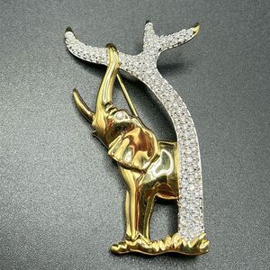 VTG Swarovski 1990s Elephant Motif Crystal Brooch Gold